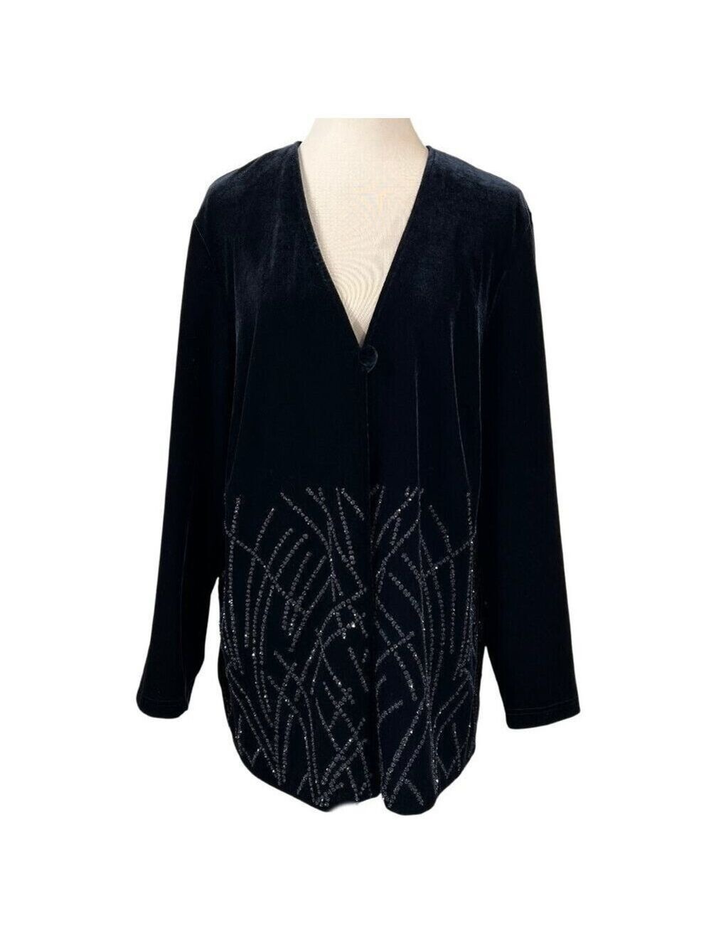 Ronni Nicole Black Holiday Velour Silver Sparkle Sequin Jacket Size 1X